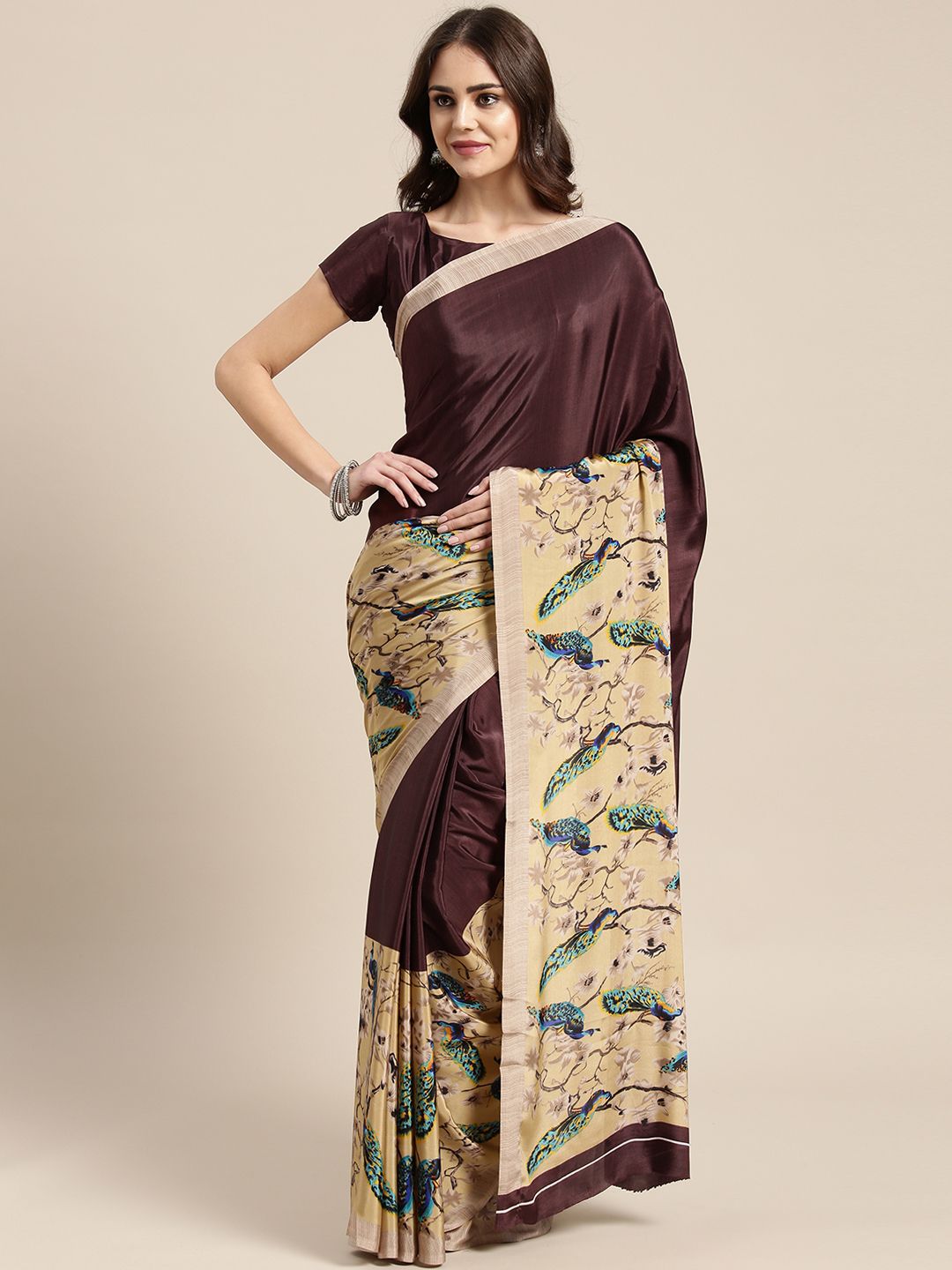 Saree mall Brown & Beige Printed Saree Price in India