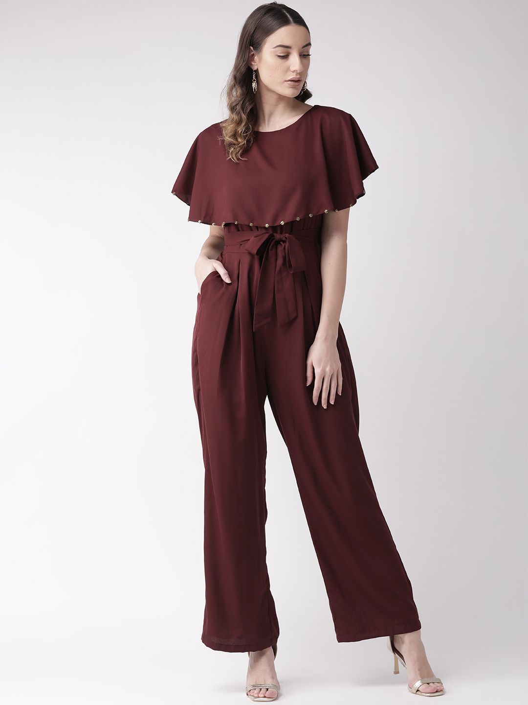 Antheaa Women Burgundy Solid Basic Layered Jumpsuit Price in India