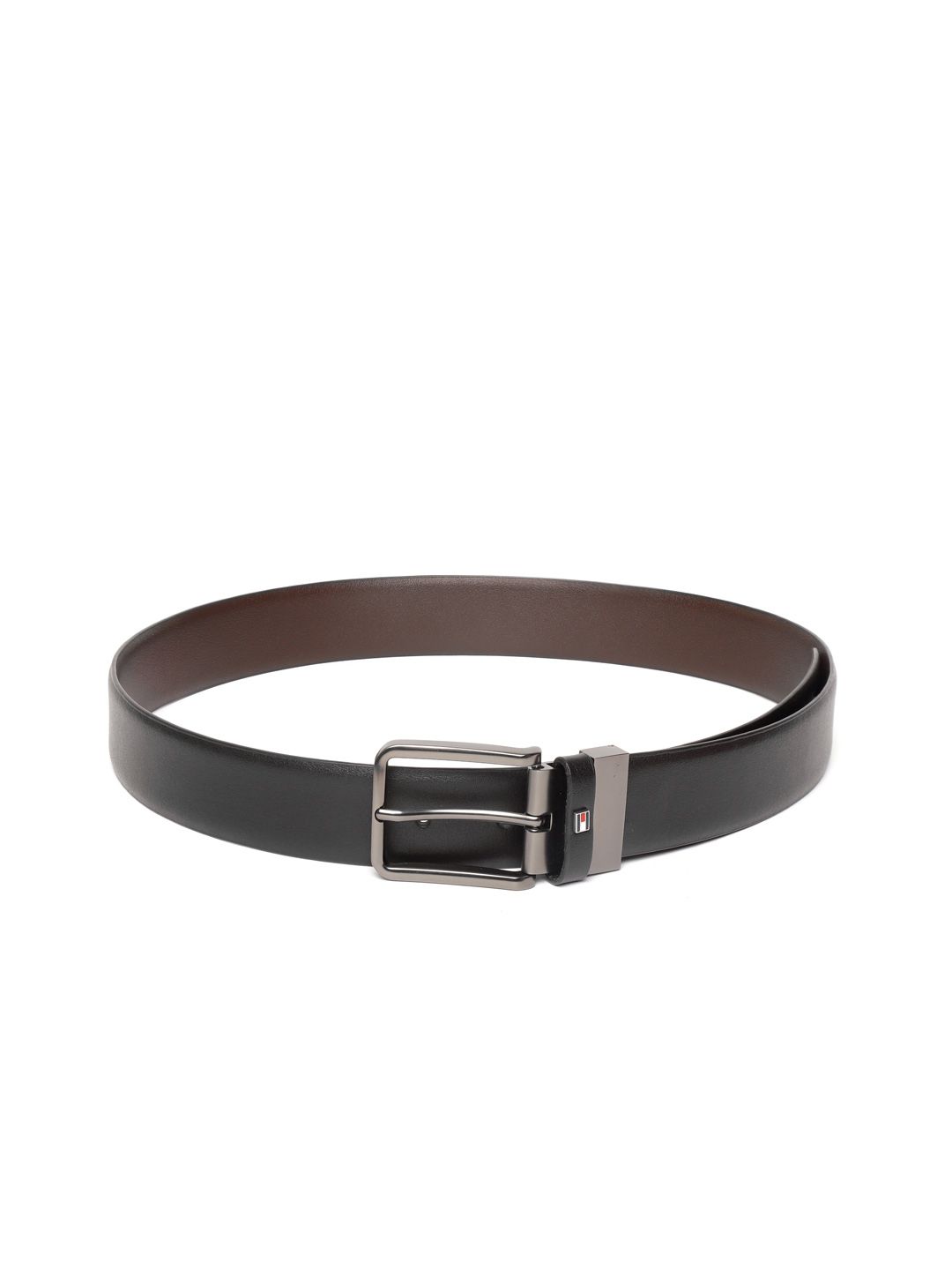 Tommy Hilfiger Men Coffee Brown & Black Solid Reversible Leather Belt