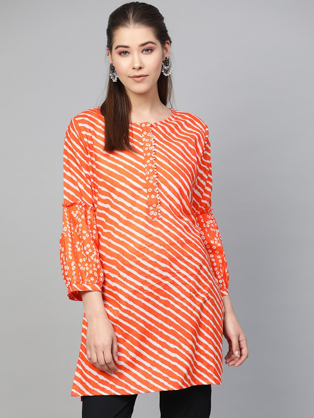 Bhama Couture Women Orange & White Striped Tunic Price in India