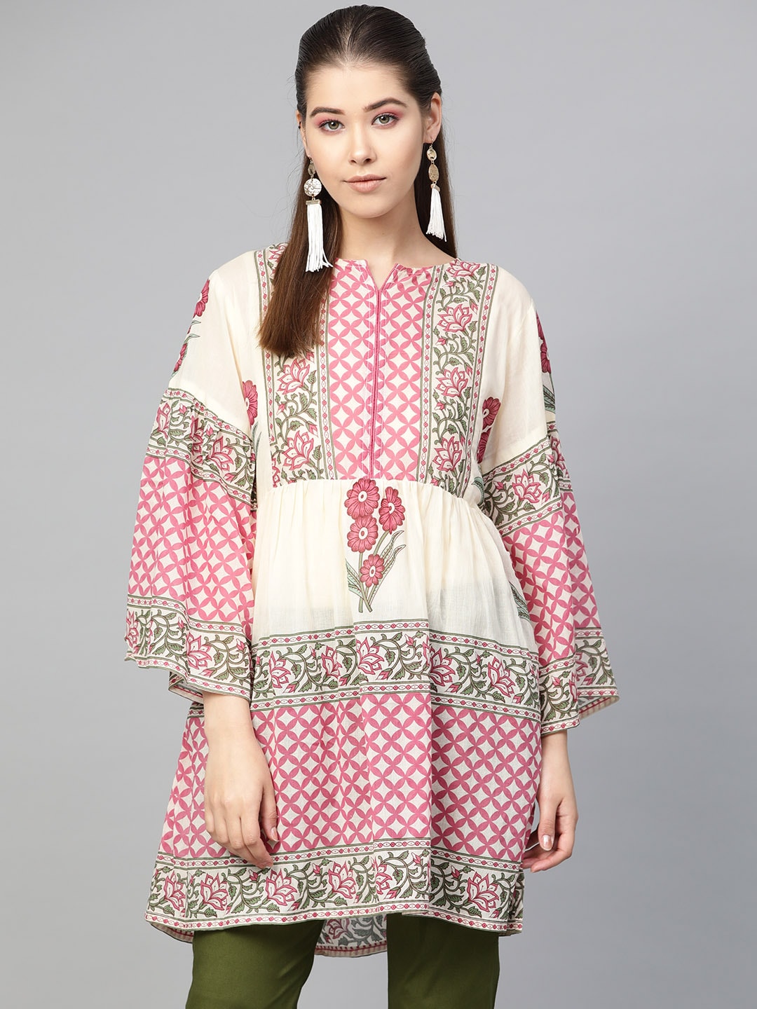Bhama Couture Women Beige & Pink Printed Tunic Price in India