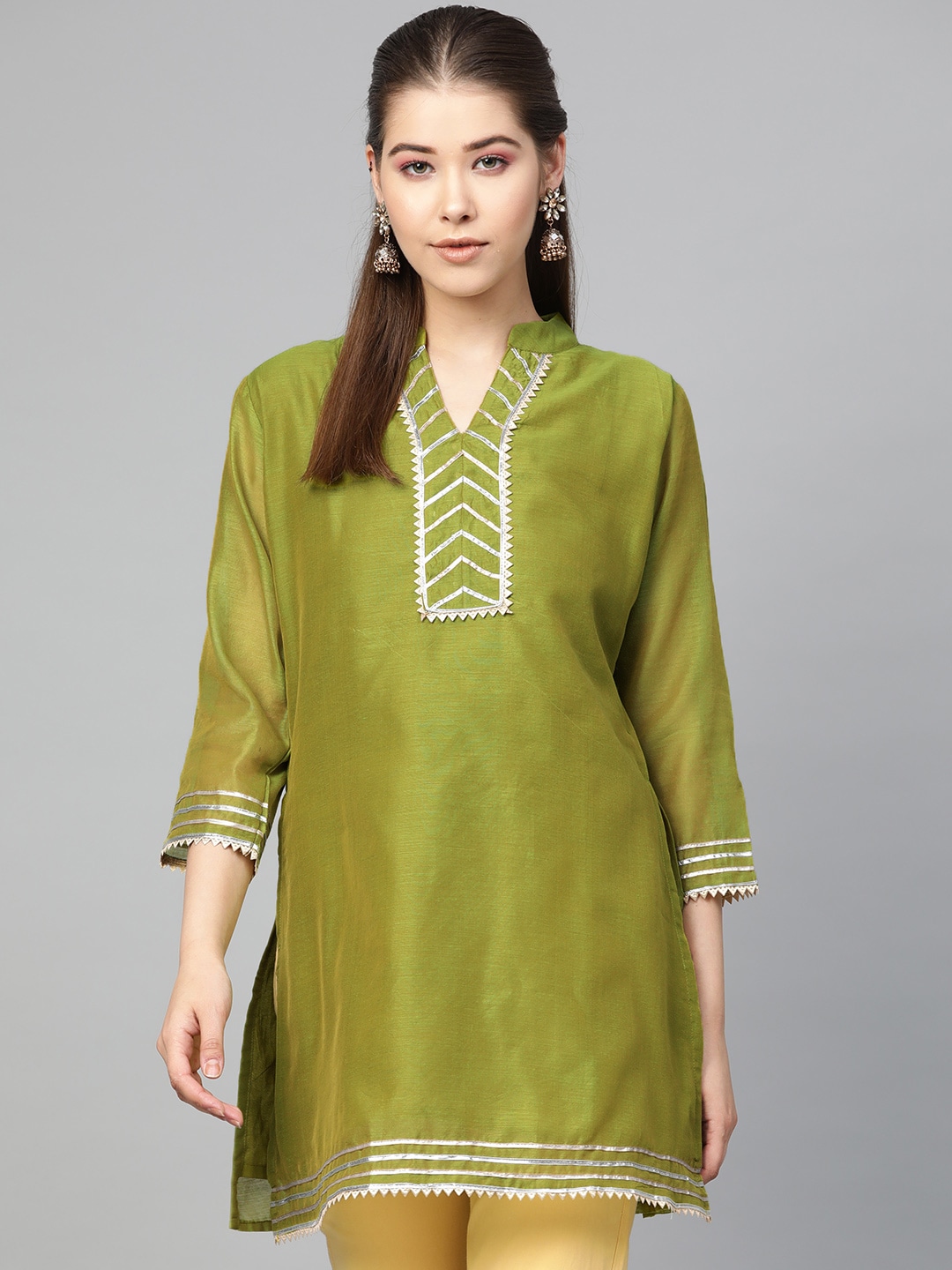 Bhama Couture Women Olive Green Solid Tunic Price in India