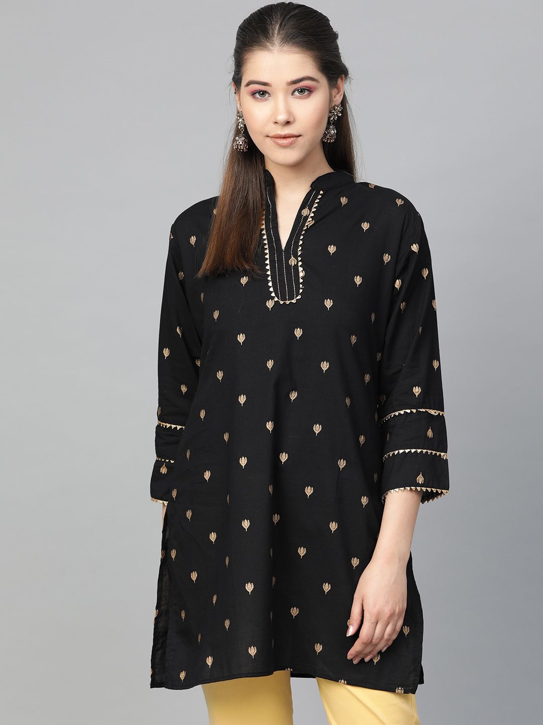Bhama Couture Women Black & Golden Printed Tunic Price in India
