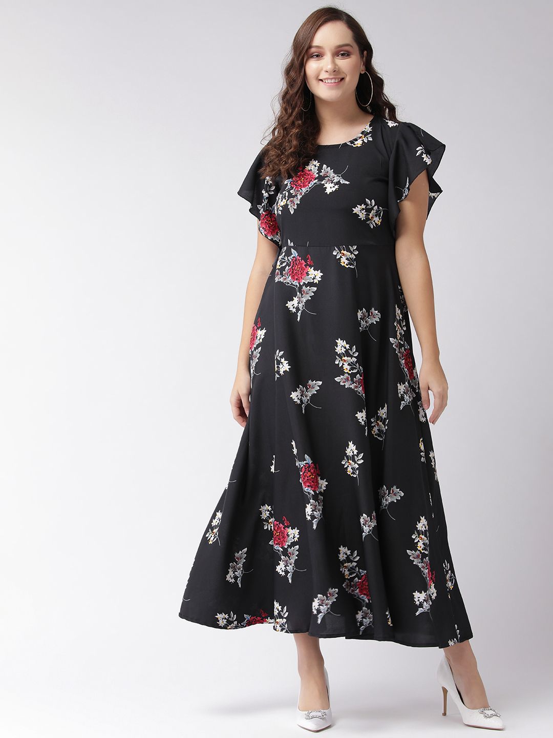 U&F Women Black & White Printed Maxi Dress Price in India