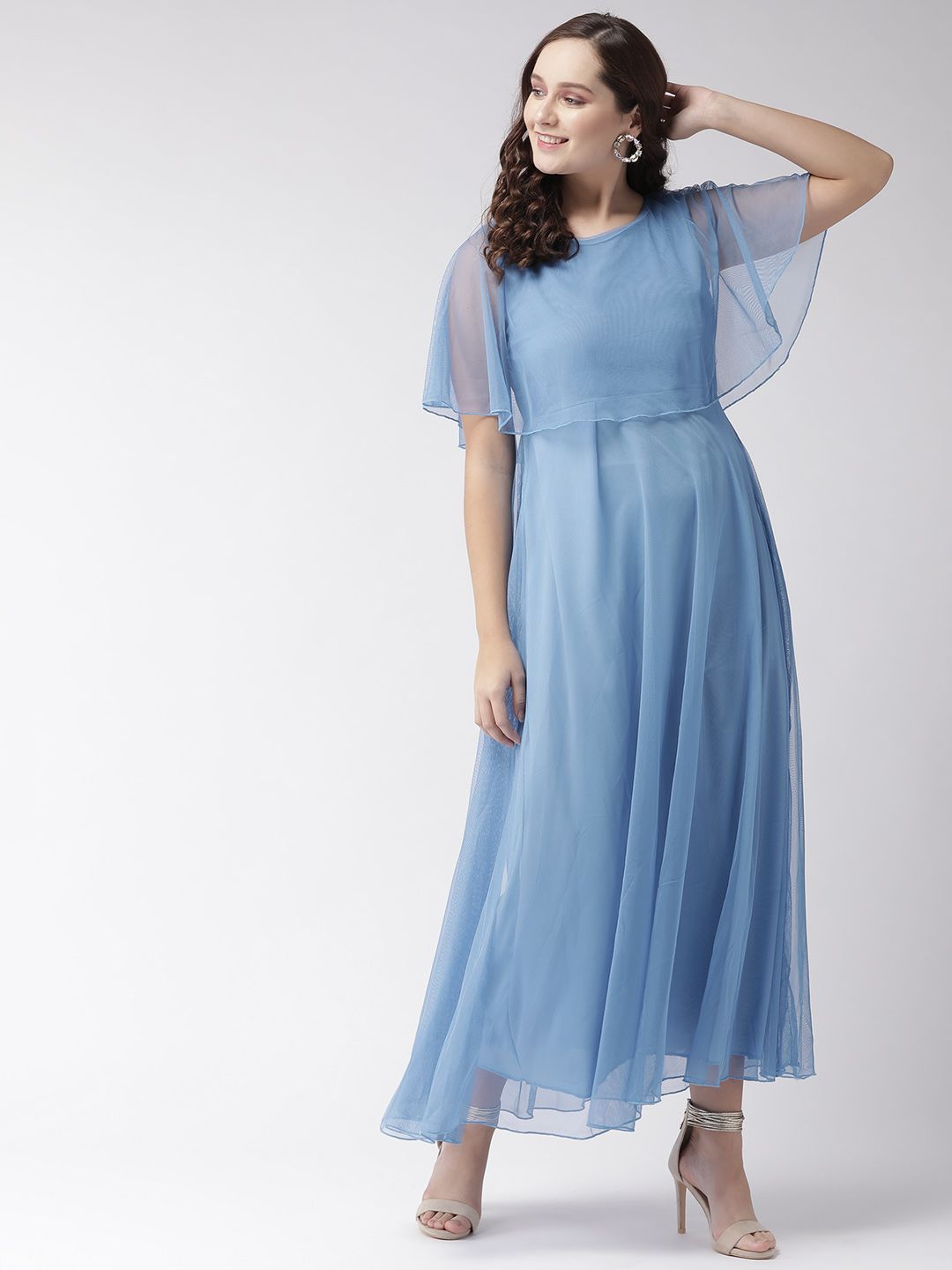 U&F Women Blue Solid Layered Maxi Dress Price in India