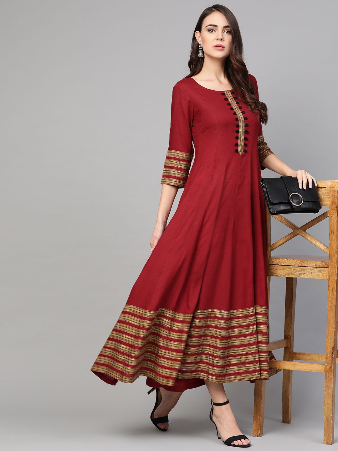 Idalia Women Maroon Solid Maxi Dress Price in India