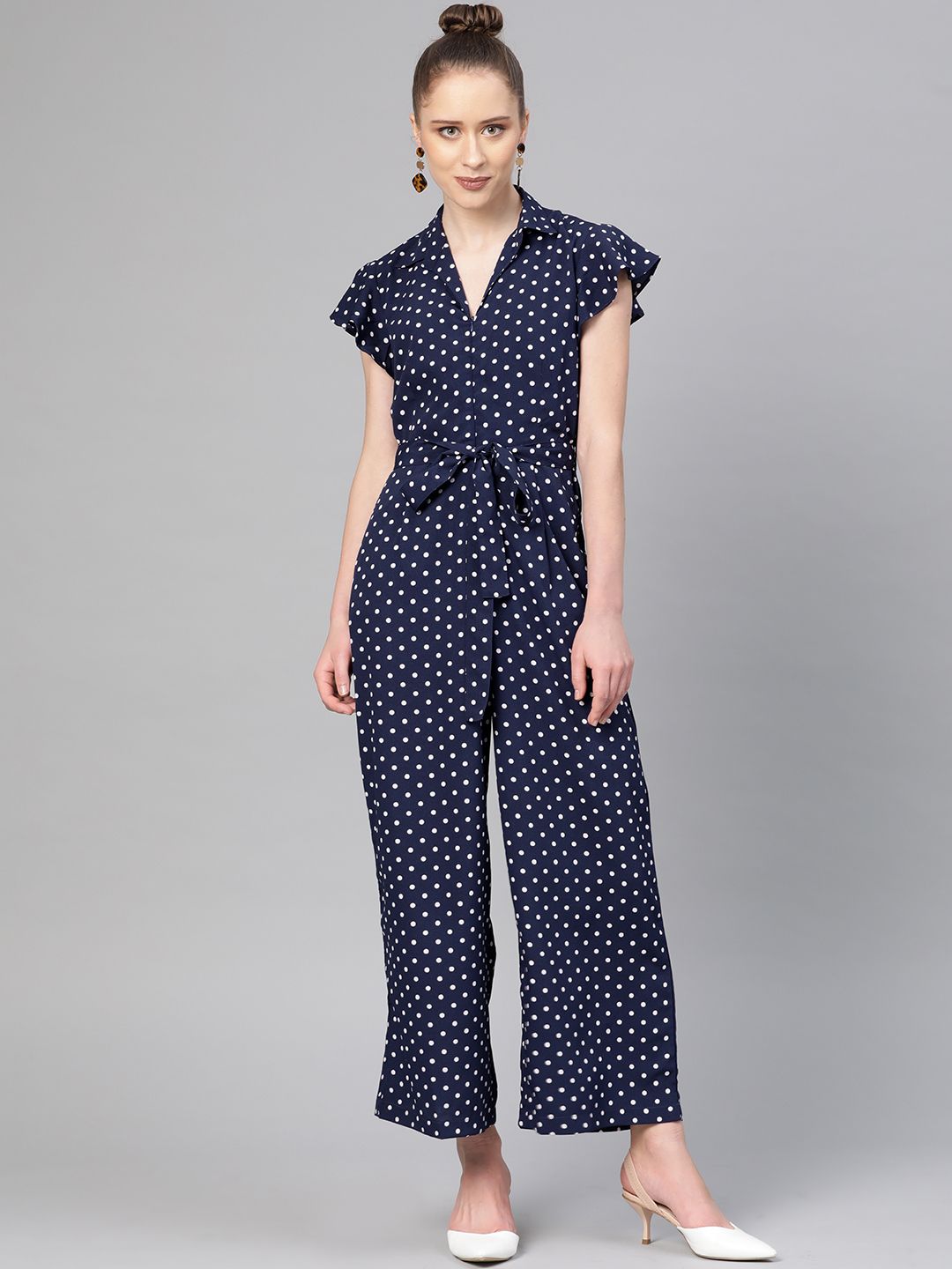 The Vanca Women Navy Blue & White Printed Basic Jumpsuit Price in India