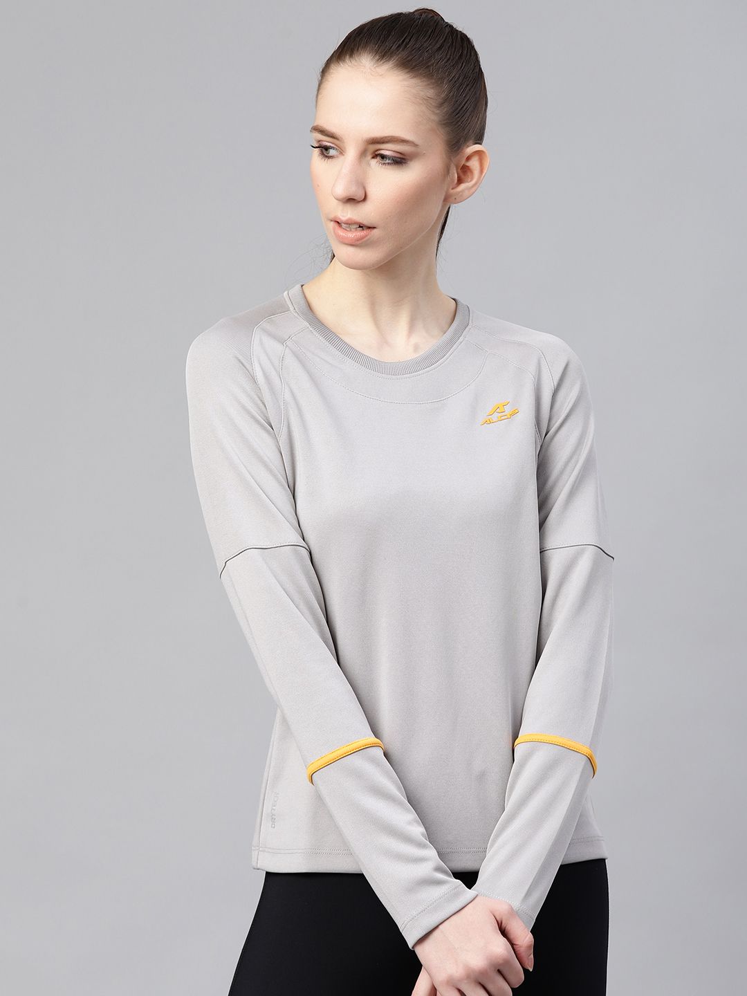 Alcis Women Grey Solid Round Neck Tennis T-shirt Price in India