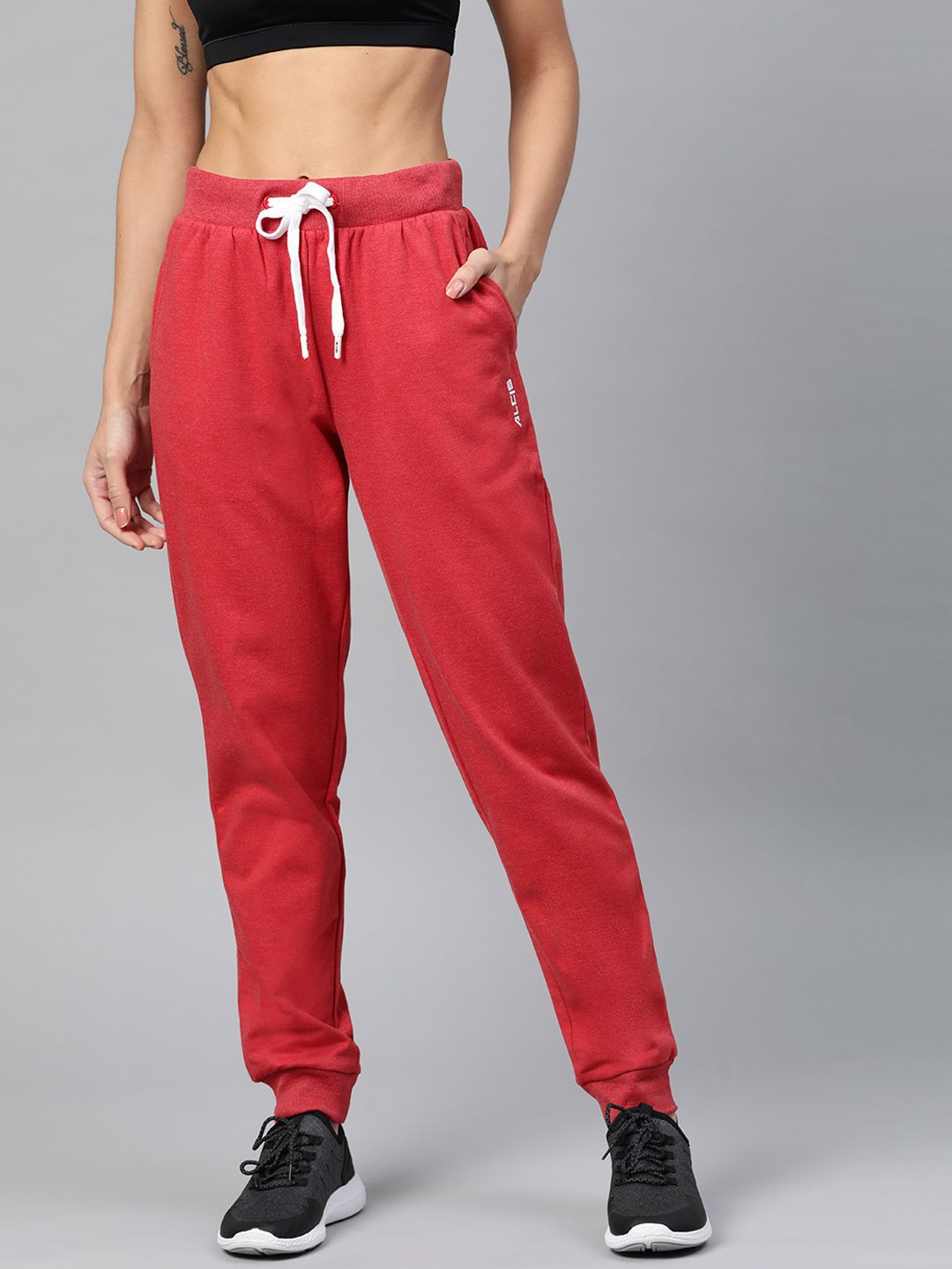 Alcis Women Red Slim Fit Solid Joggers Price in India