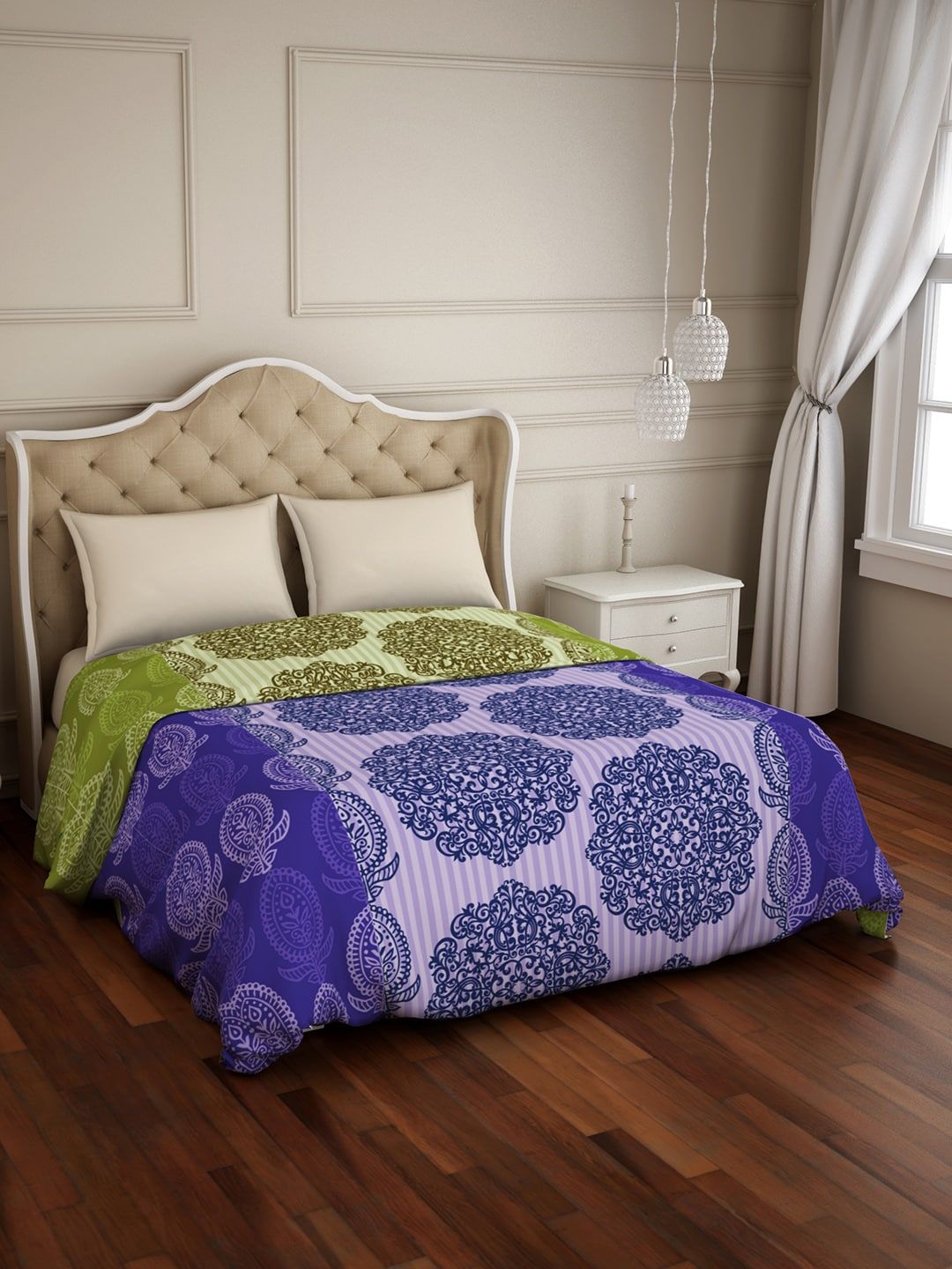 SPACES Purple & Green Ethnic Motifs AC Room 150 GSM Double Bed Quilt Price in India