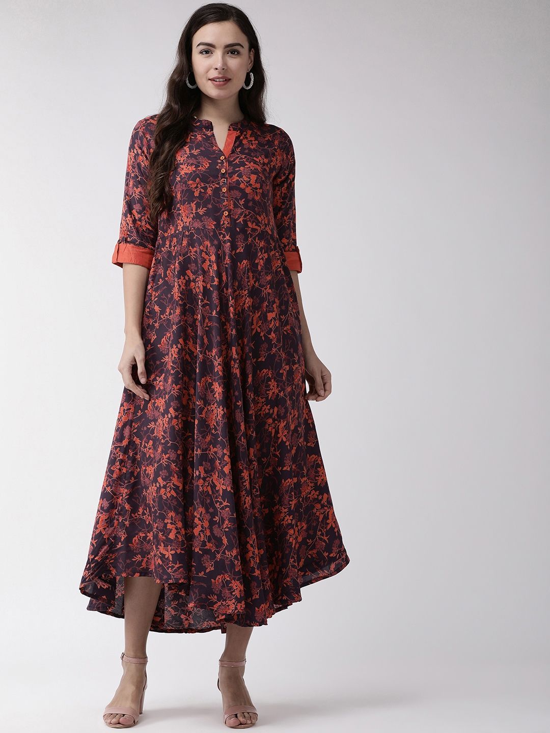coral print maxi dress
