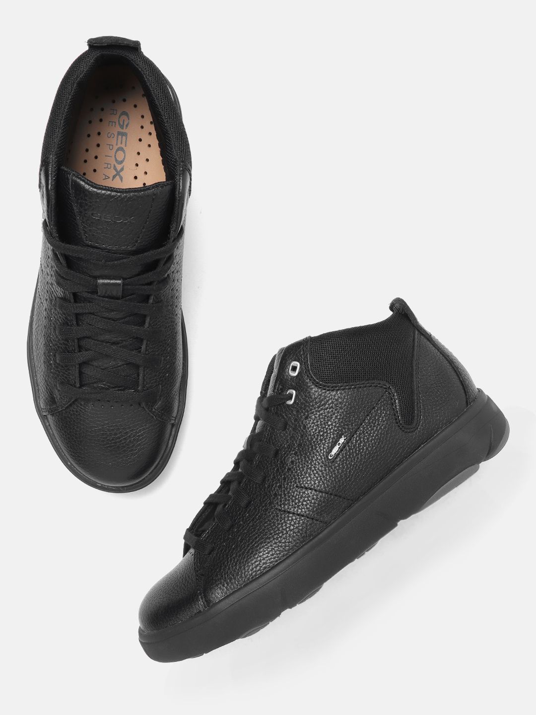 Geox Men Black Solid Mid-Top Sneakers