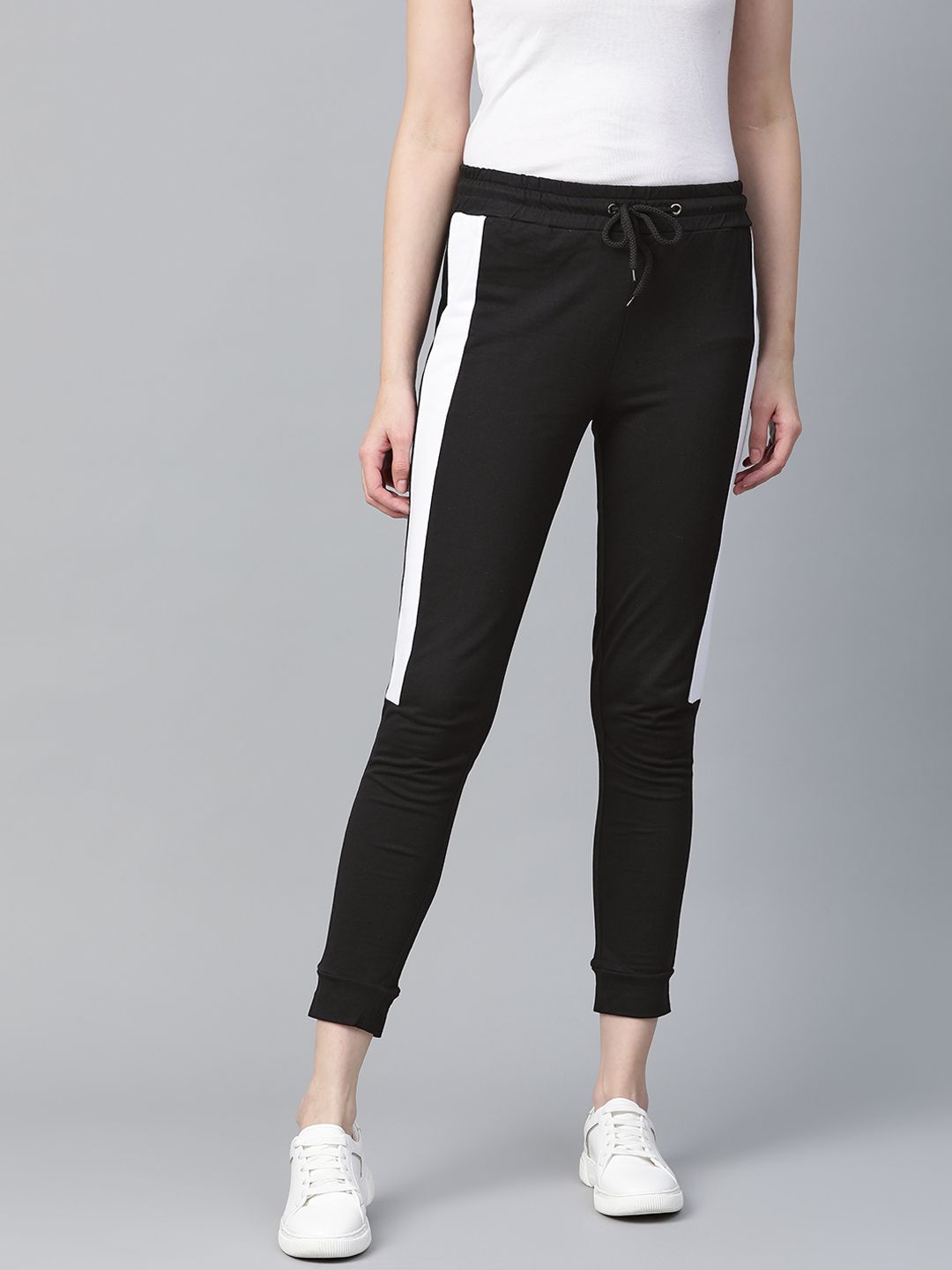 Harvard Women Black Solid Cropped Joggers With Side Panelling Price in India