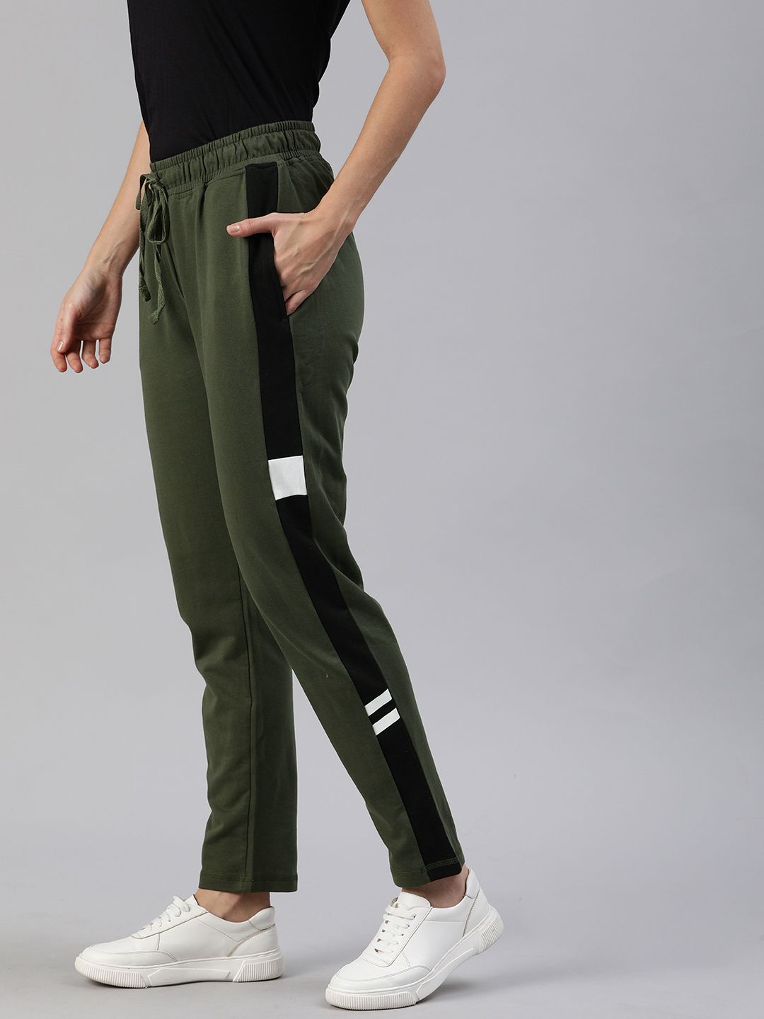 Harvard Women Olive Green Solid Straight Fit Track Pants Price in India
