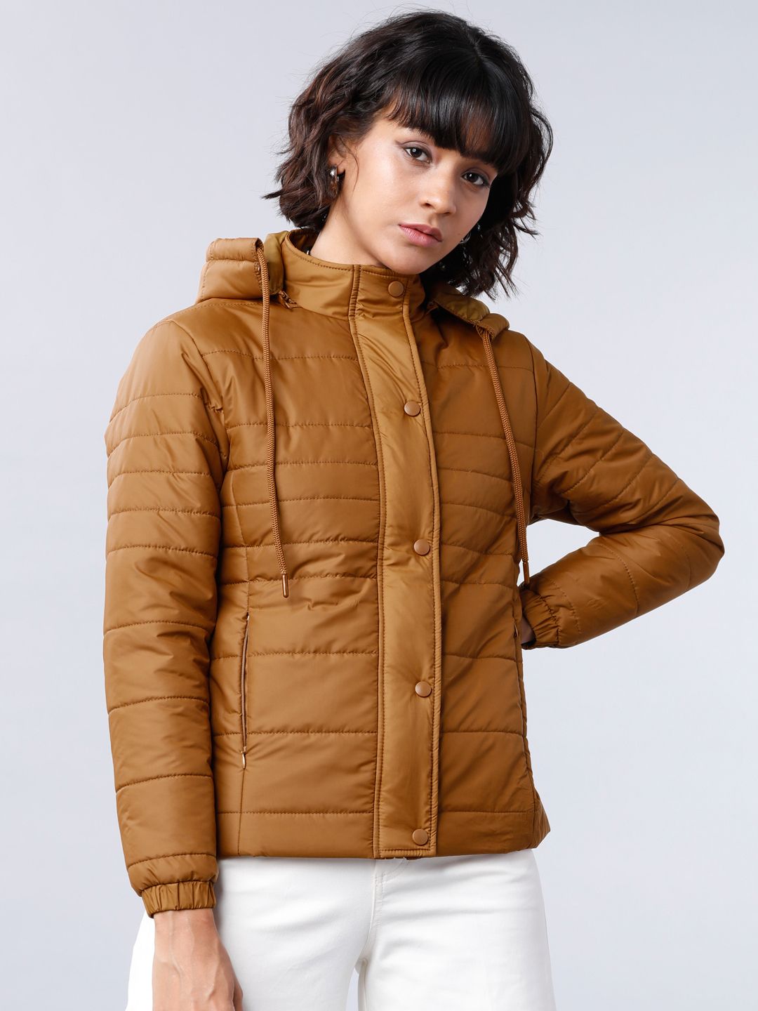 Tokyo Talkies Women Camel Brown Solid Padded Jacket Price in India