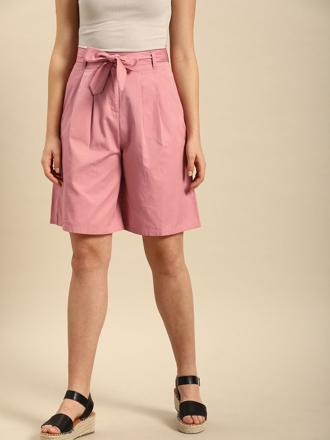 ether Women Pink Solid Sustainable Shorts Price in India