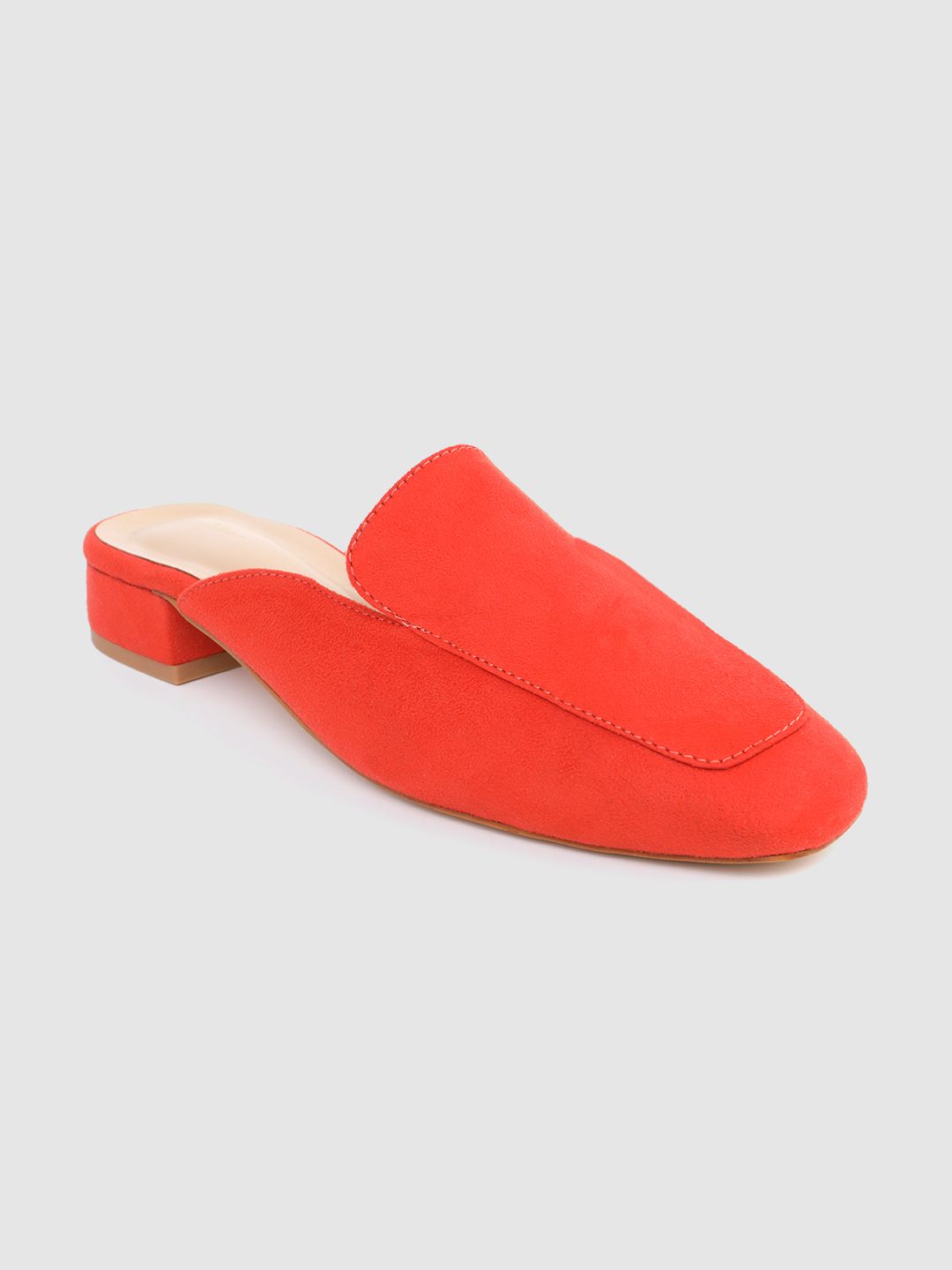 Mast & Harbour Women Coral Orange Solid Heeled Mules Price in India