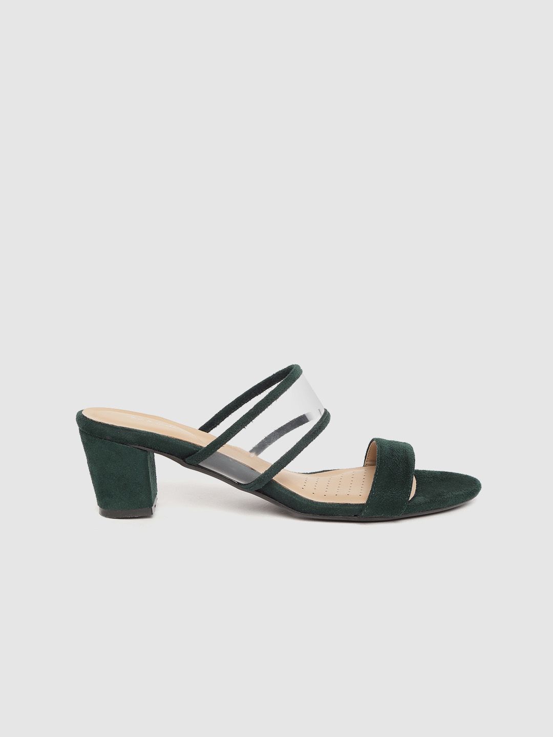 Mast & Harbour Women Green & Transparent Solid Block Heels Price in India