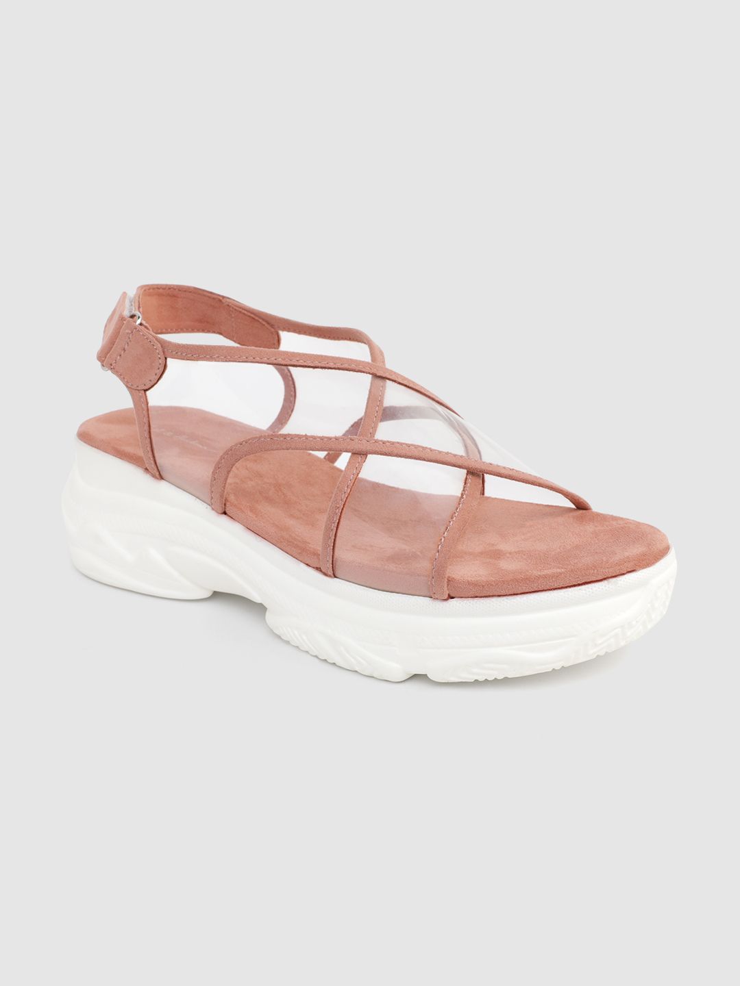 Mast & Harbour Women Transparent & Dusty Pink Solid Chunky Heels Price in India