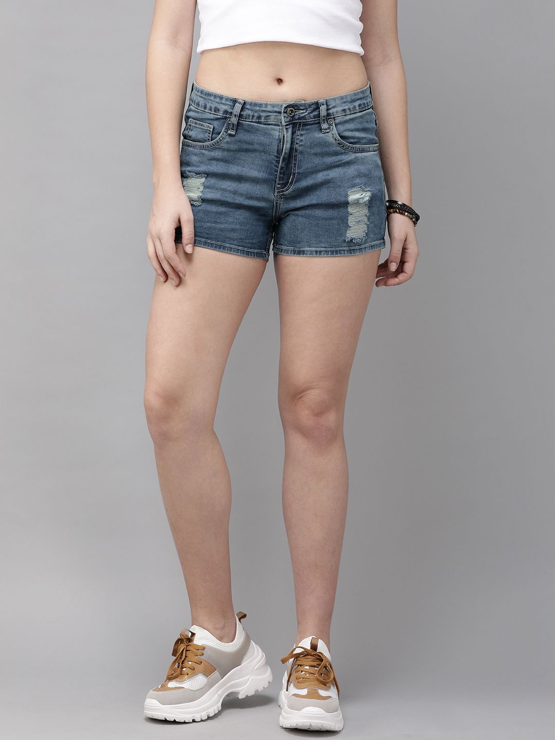 The Roadster Lifestyle Co Women Blue Solid Regular Fit Denim Shorts Price in India