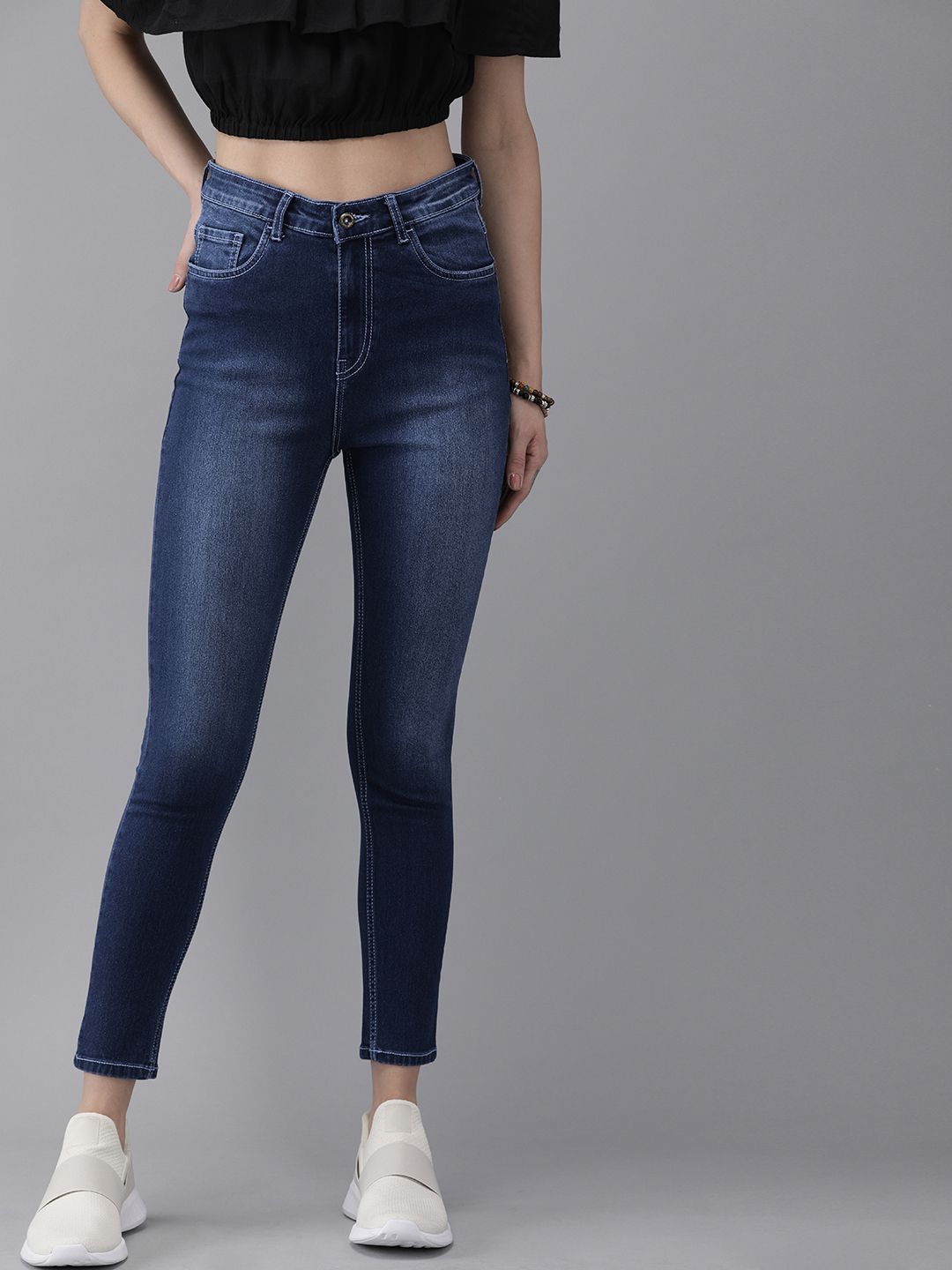 The Roadster Lifestyle Co Women Blue Super Skinny Fit High-Rise Clean Look Stretchable Jeans Price in India