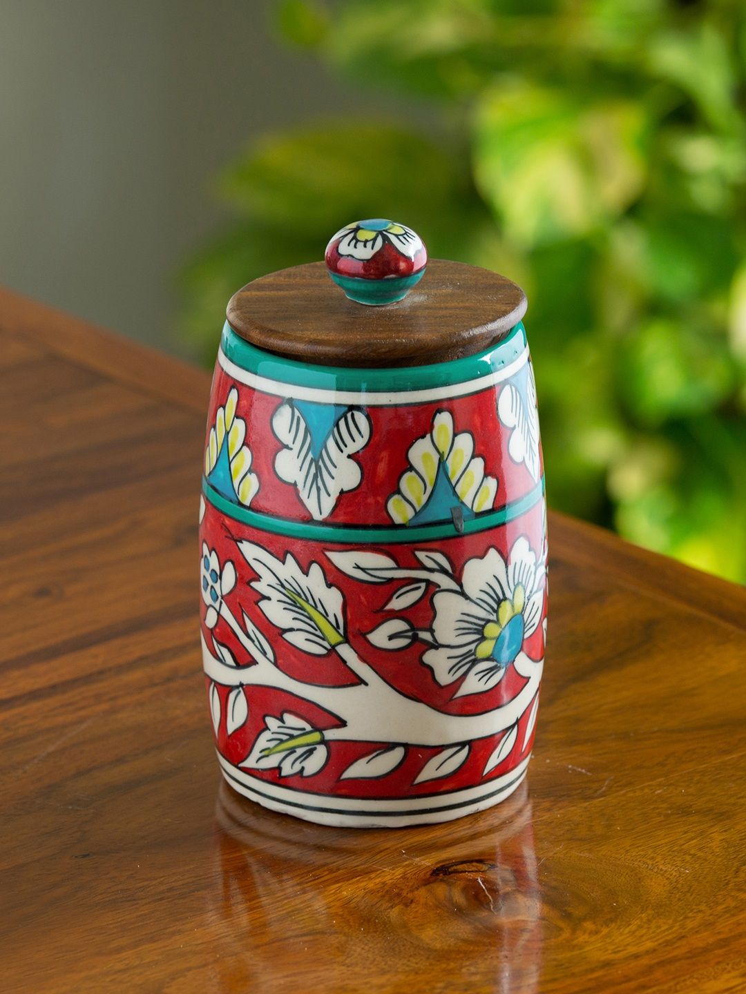 ExclusiveLane Red & Brown Hand-Painted Studio Pottery Multi Utility Canister Price in India