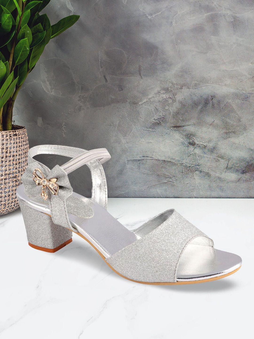 Shoetopia Women Silver-Toned Solid Sandals Price in India