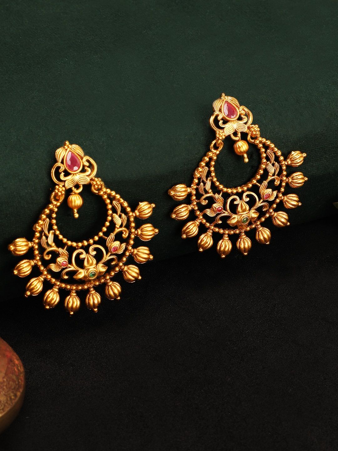 Rubans Gold-Plated & Pink Crescent Shaped Chandbalis Price in India