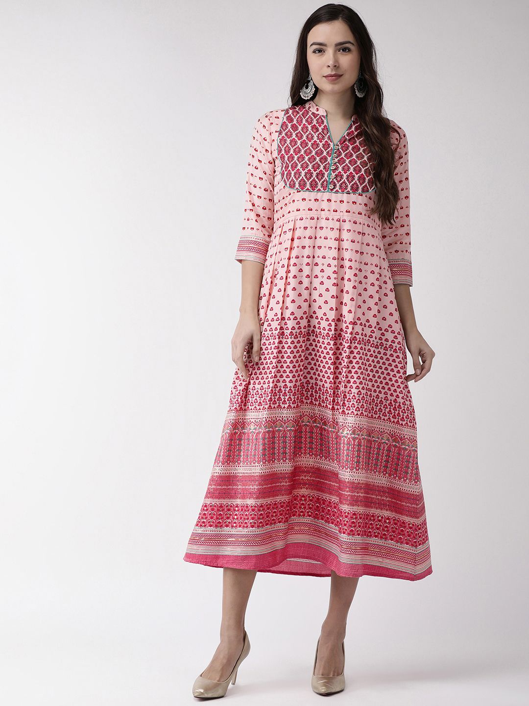 RANGMAYEE Women Pink & Red Foil Print Maxi Dress Price in India