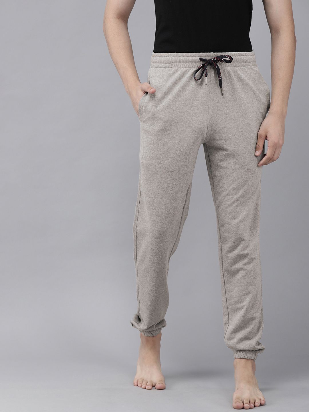 U.S. Polo Assn. Men Grey Melange Solid Heathered Lounge Joggers