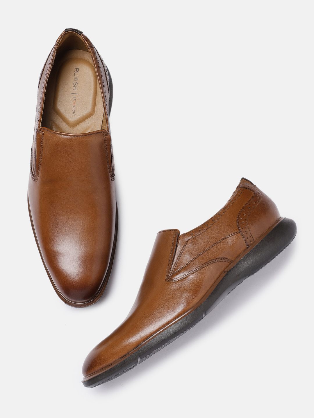 Ruosh Men Tan Brown Sydney Leather Slip-Ons