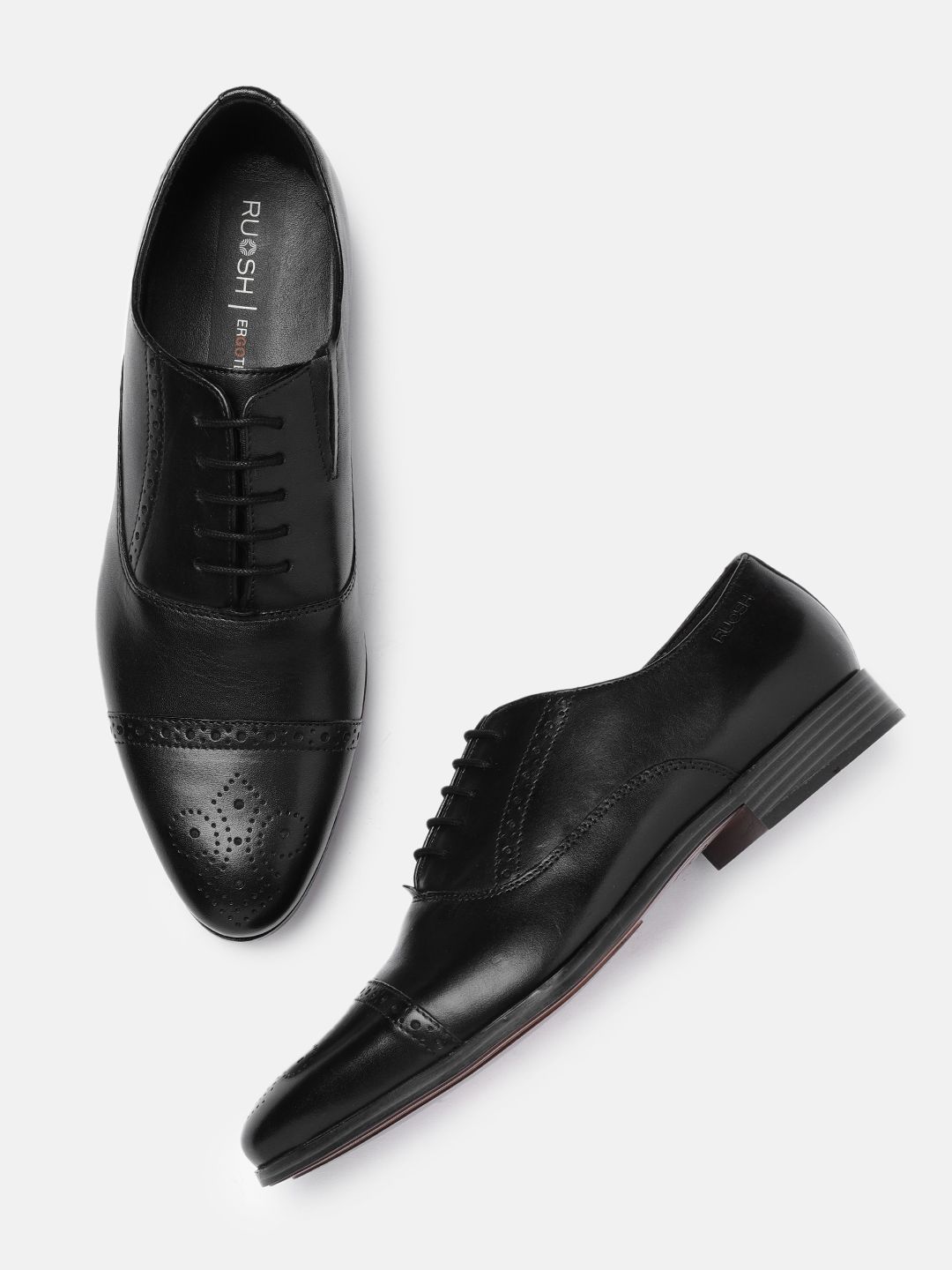 Ruosh Men Black Solid Brisbane Leather Oxfords