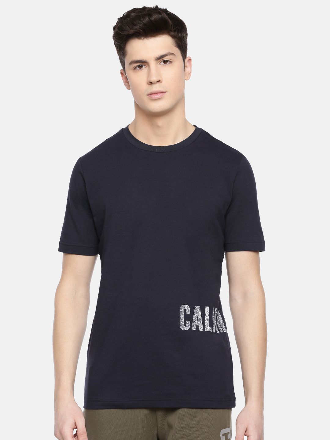 Calvin Klein Jeans Men Navy Blue Solid Round Neck Sports T-shirt