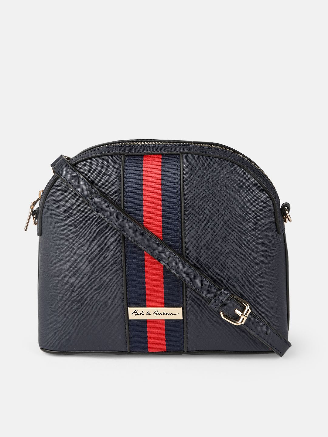 Mast & Harbour Navy Blue & Red Solid Sling Bag Price in India