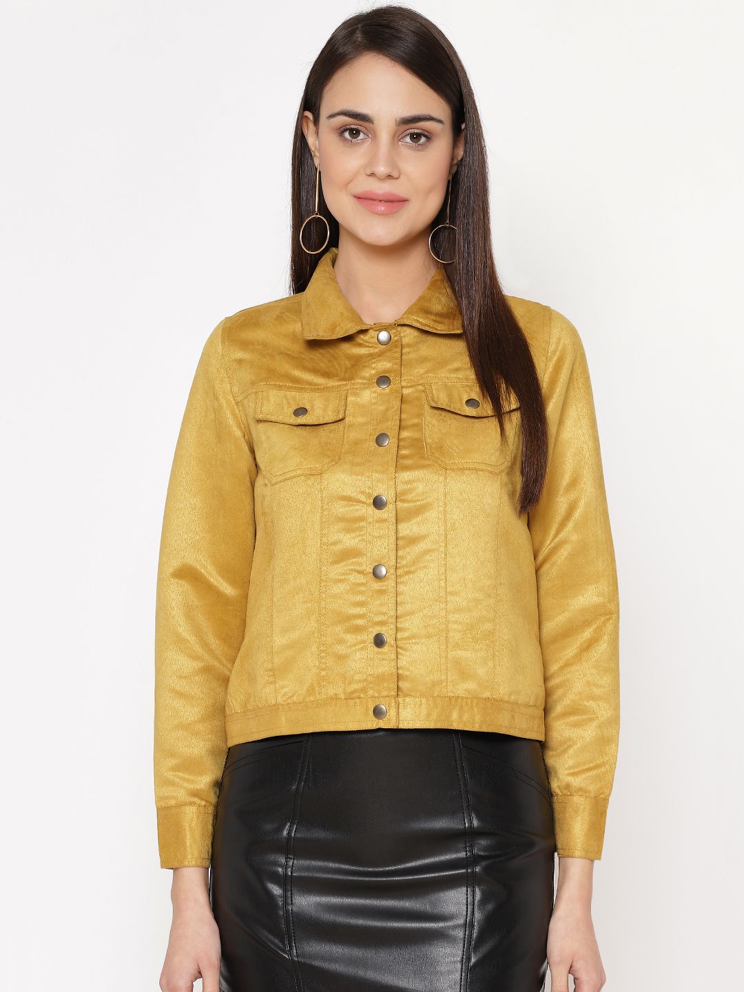Carlton London Women Mustard Yellow Solid Tailored Jacket With Suede Finish Price in India