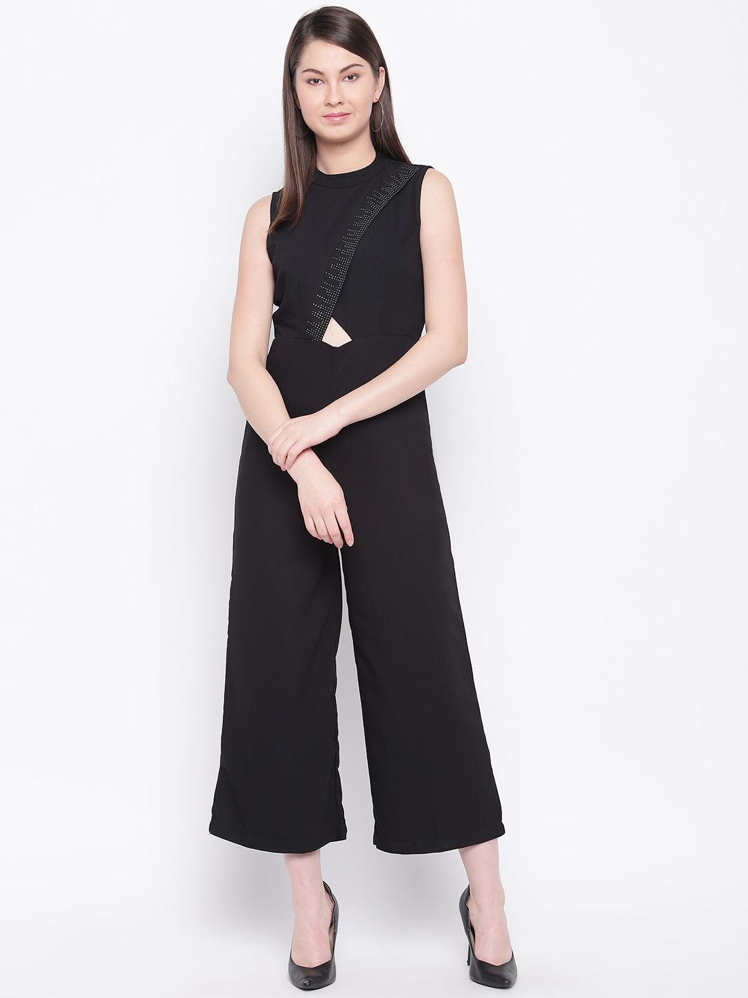 Marie Claire Women Black Solid Basic Jumpsuit Price in India