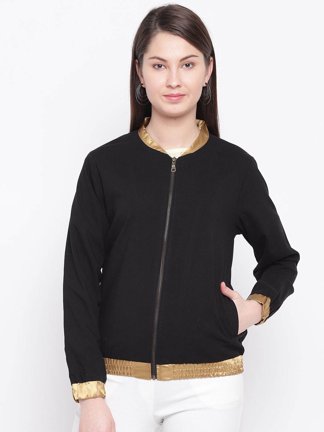 RARE Women Black Solid Bomber Jacket Price in India