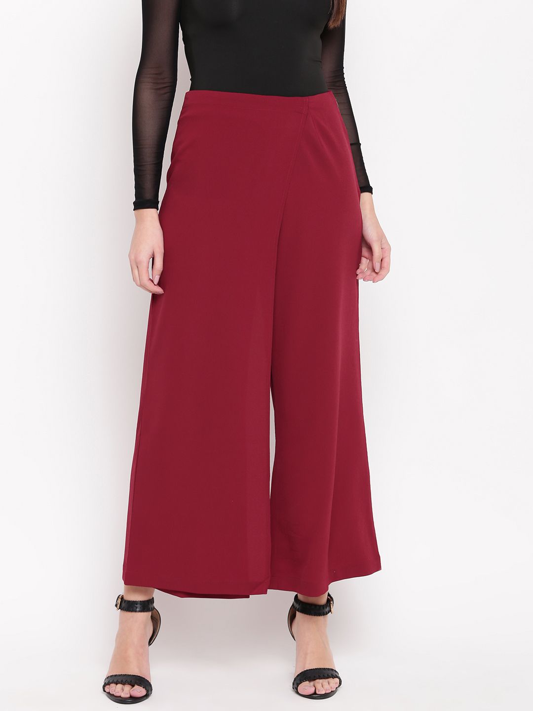 RARE Women Maroon Regular Fit Solid Layered Parallel Trousers Price in India