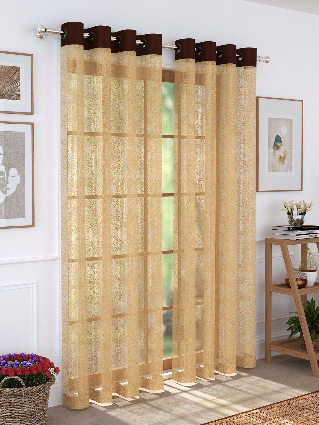 Story@home Brown Set of 2 Sheer Long Door Curtains Price in India
