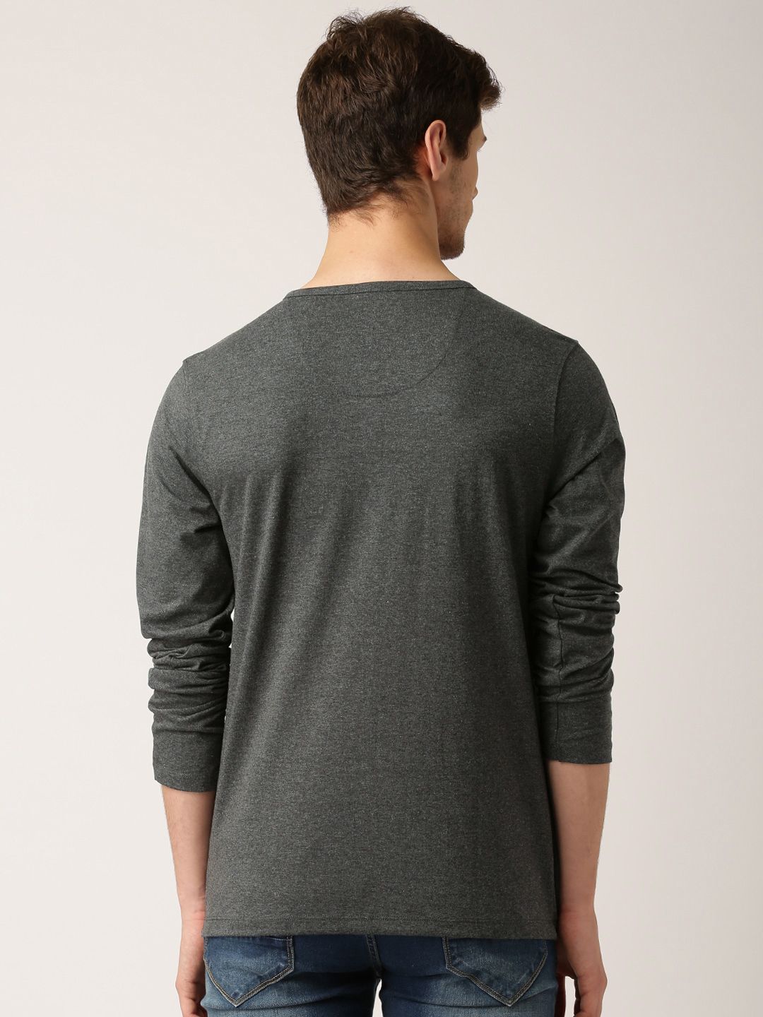 ANCELLM HENLEY RIB LS T-SHIRT （GRAY） Buy DNMX Men Slim Fit Henley T-Shirt Online | Ajio.com