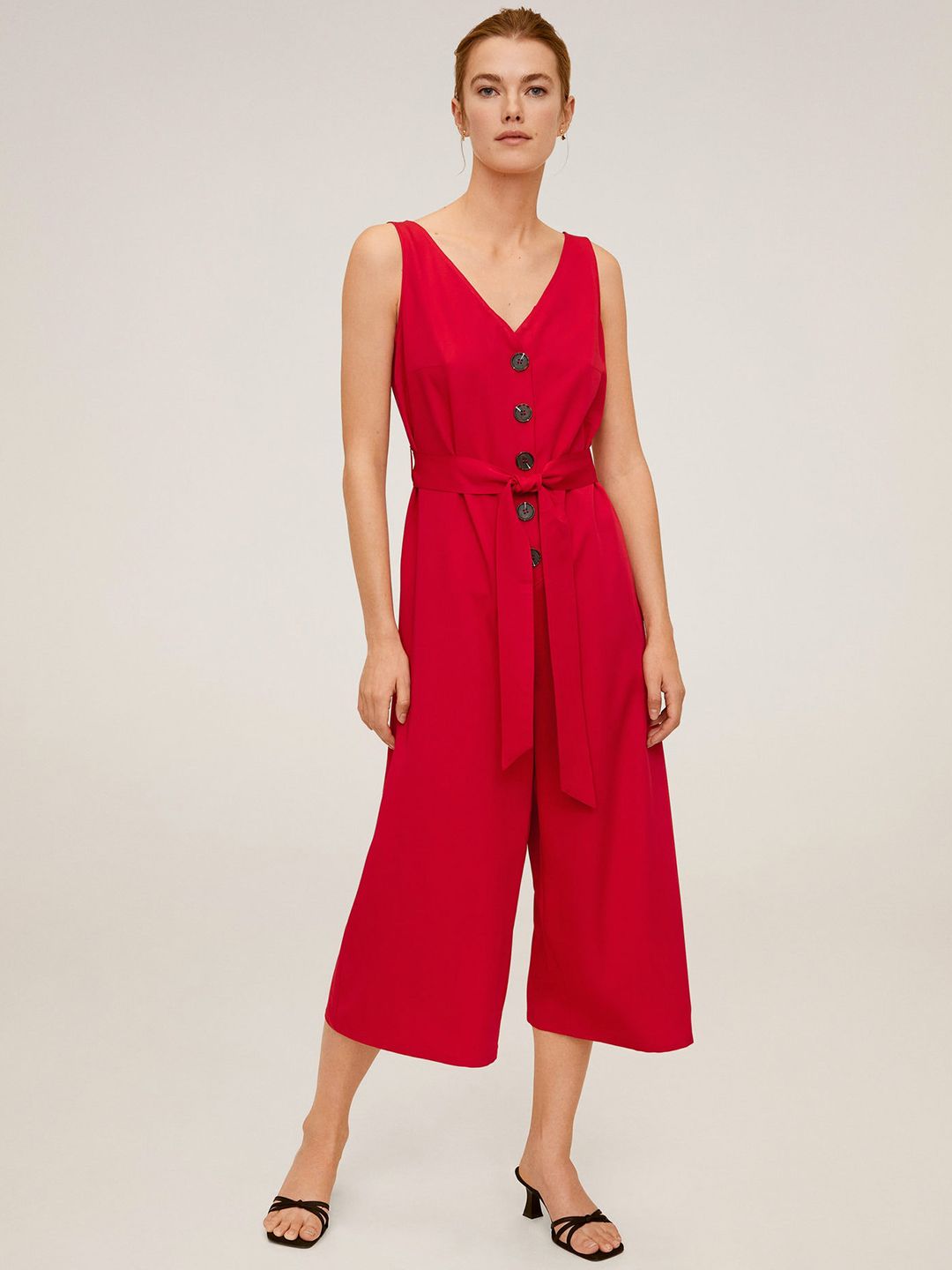 MANGO Women Red Solid Culotte Jumpsuit Price in India
