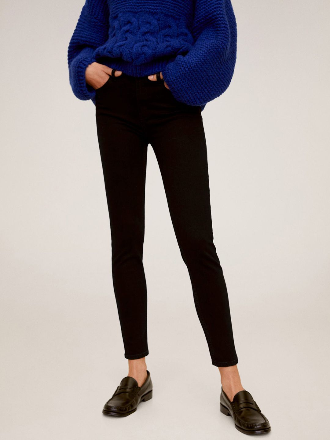 Black Skinny Fit Mid-Rise Clean Look Stretchable Cropped Sustainable Jeans