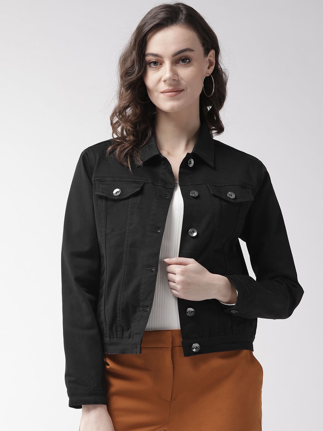 Xpose Women Black Solid Denim Jacket Price in India