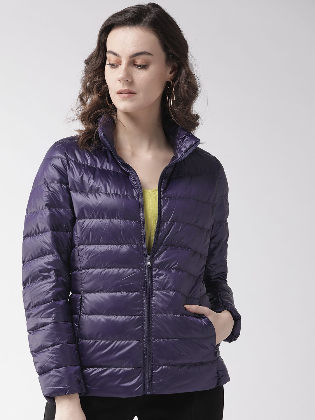 Xpose Women Navy Blue Solid Lightweight Puffer Jacket Price in India