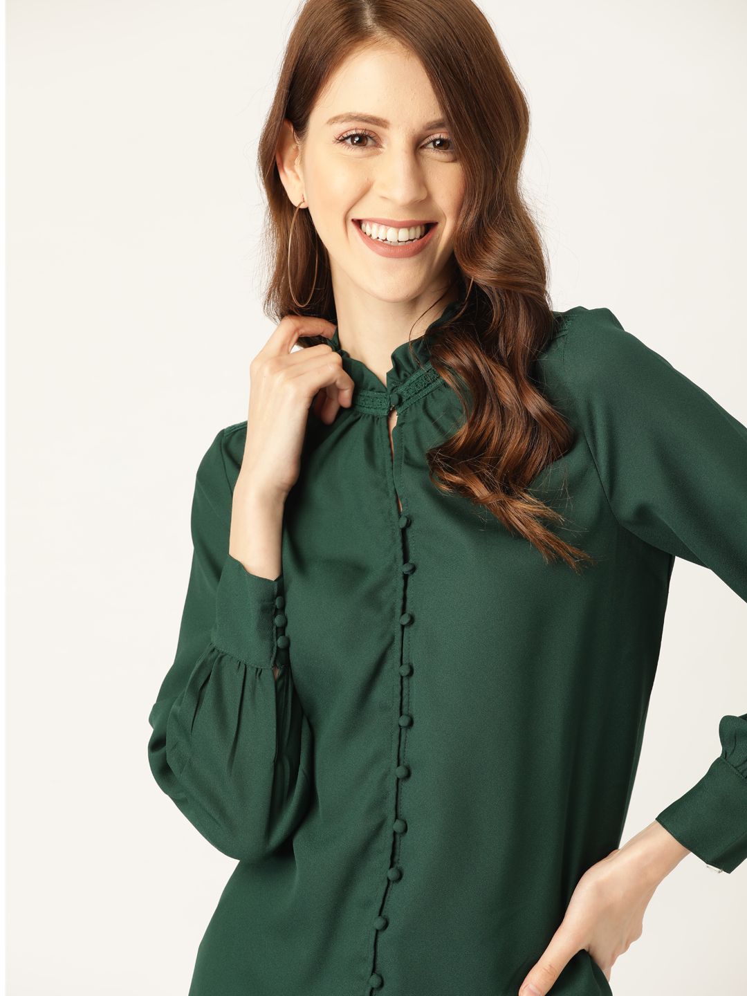 DressBerry Women Green Regular Fit Solid Casual Shirt