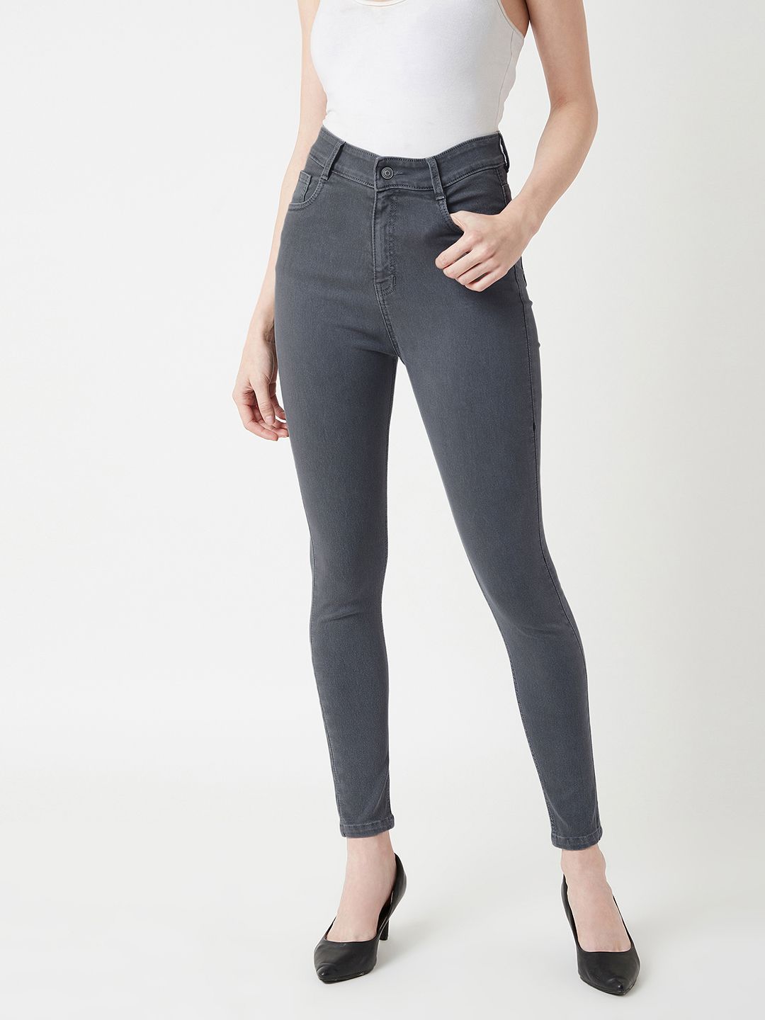 Miss Chase Women Grey Skinny Fit High-Rise Clean Look Stretchable Jeans Price in India