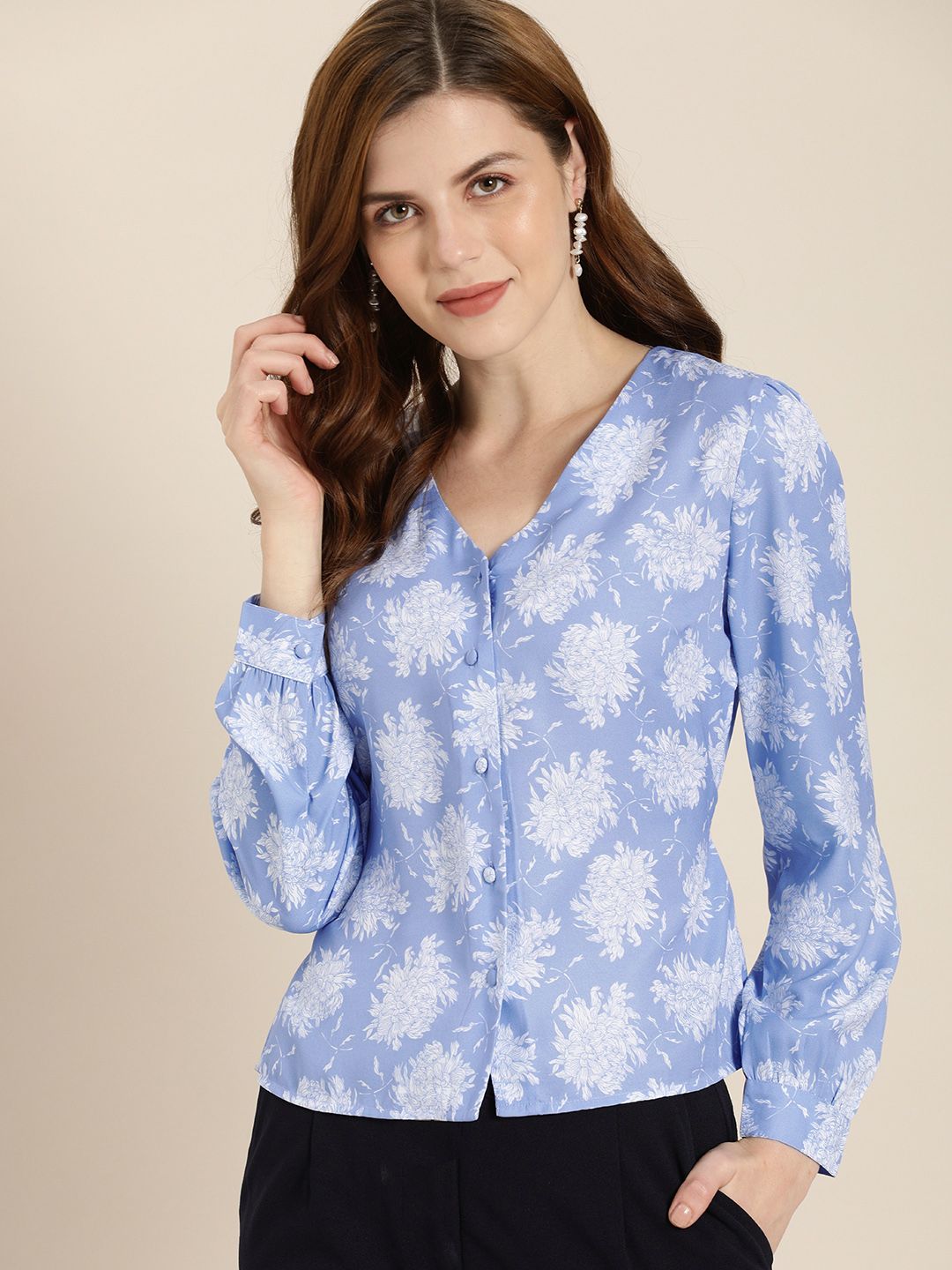 her by invictus Women Lavender & White Printed Casual Shirt