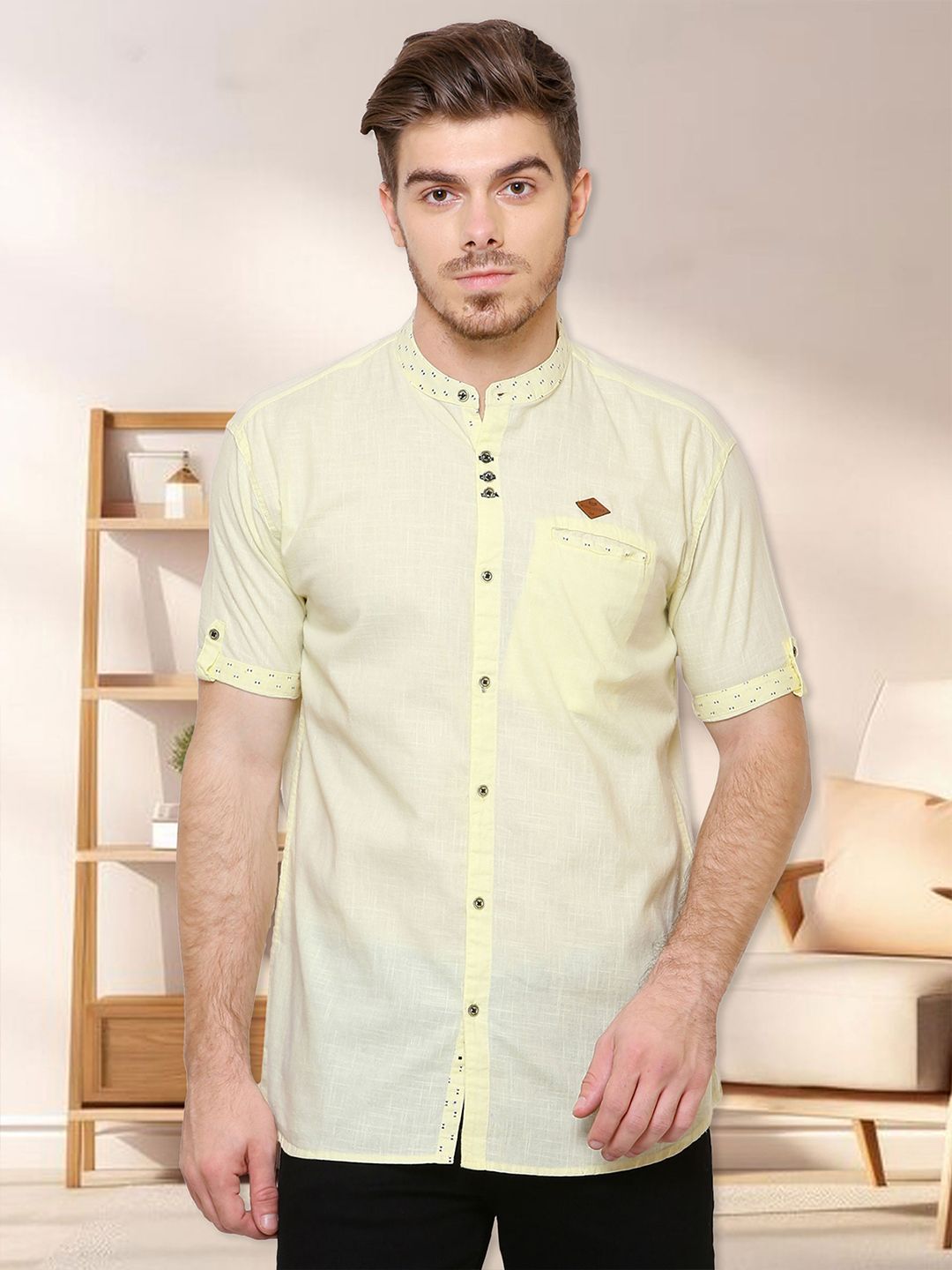 Kuons Avenue Men Yellow Smart Slim Fit Solid Casual Shirt