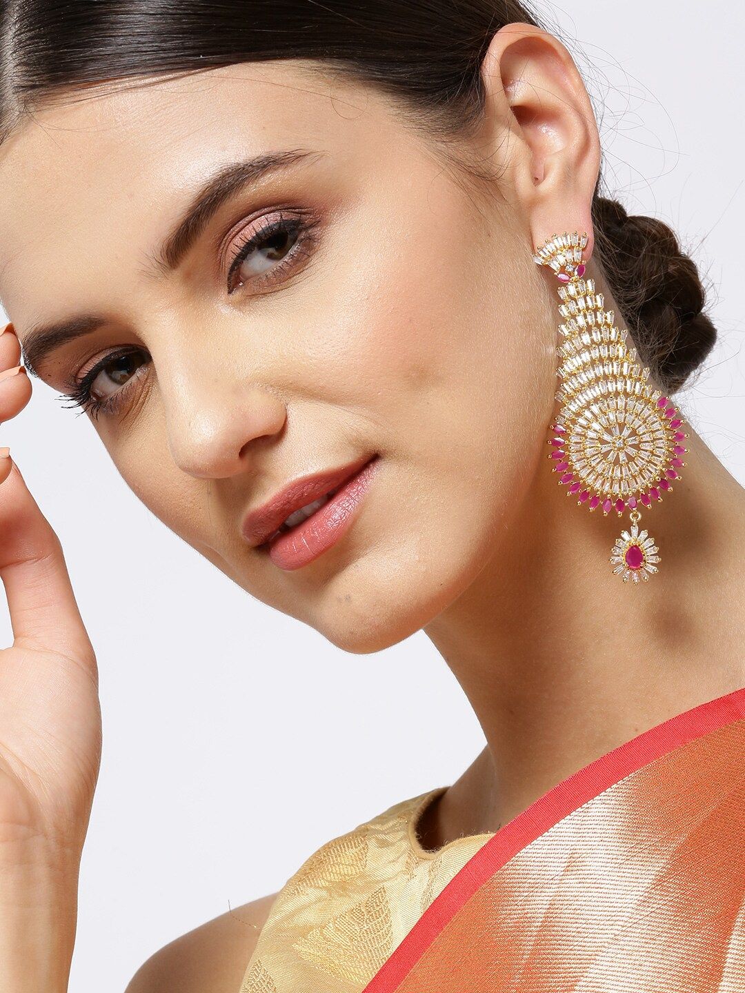 Priyaasi Magenta Gold-Plated CZ-Studded Handcrafted Classic Drop Earrings Price in India