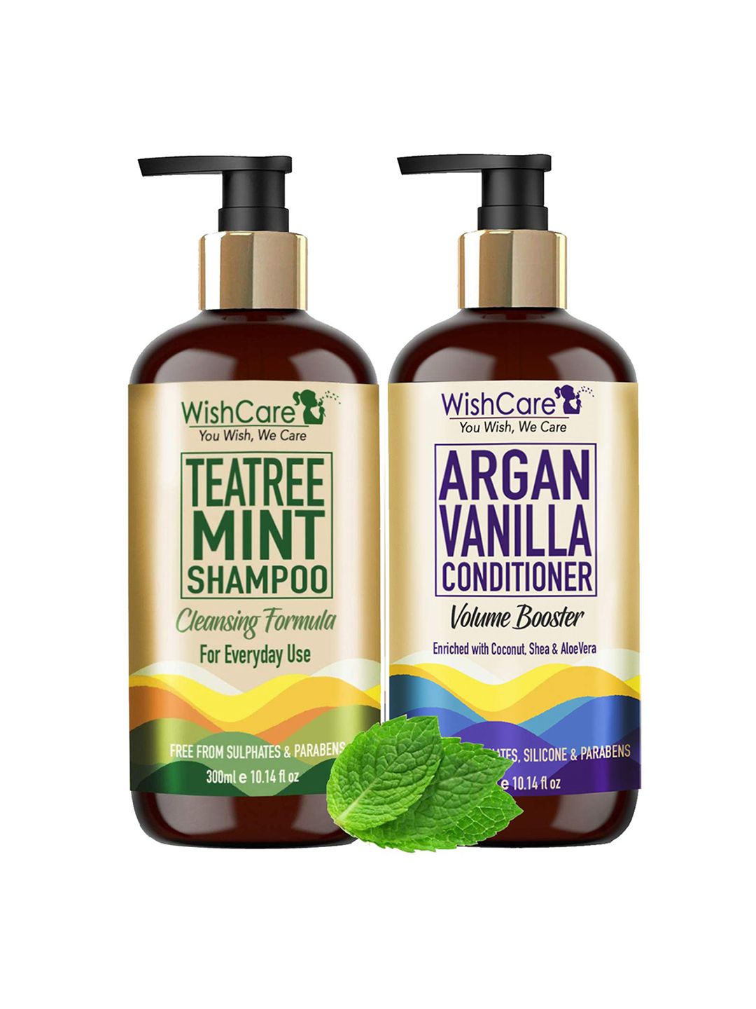 WishCare Tea Tree Mint Shampoo & Argan Vanilla Conditioner - 300 Ml each Price in India